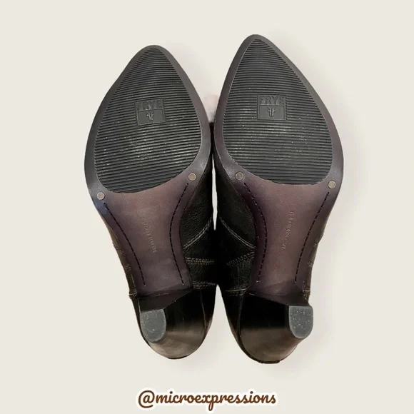 $349 Frye Regina Distressed Brown Real Leather Heeled Southern Ankle Booties - Picture 6 of 7